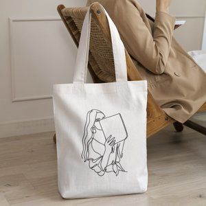 Recycled Canvas Tote, Shoulder Book Bag, "Girl Reads."